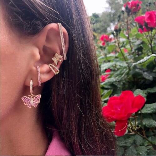1 PIECE cute lovely animal butterfly earring gold filled Colorful cz rainbow jewelry ear cuff no piercing women clip on earring