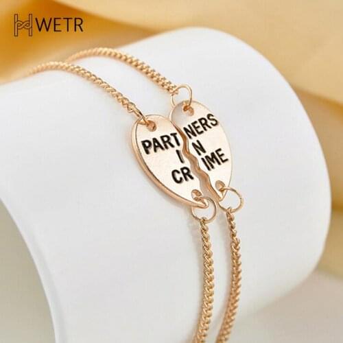 Women Girl Party Elegant Partners In Crime Letter Hearts Alloy Friendship BraceletsJewelry Friendship Gifts To Best Friend