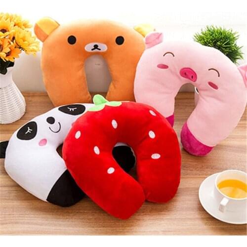1Pcs Fashion Soft Plush Nap pillow PP Cotton U Neck Pillow Cute Cartoon Animals Design Warm Plush Cotton U-shape Travel Pillow