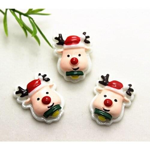 10pcs Cute Resin Chrismas Reindeer Flatback Cabochons for Scrapbooking Brooch,Badge,Phone,22*28mm(SD1022)