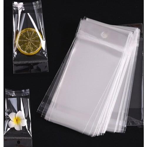 100Pcs Transparent Storage Bag Self Adhesive Seal Plastic OPP Pack Bag With Hang Hole Retail Wedding Jewelry Packaging Pouches