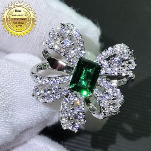 14K Gold ring Lab Created 1ct Emerald and Moissanite Diamond Ring With national certificate Em-100