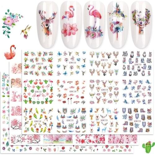 36 pieces mixed Floral Sexy leopard nail stickers set summer letter decals Nail Art water transfer sliders manicure