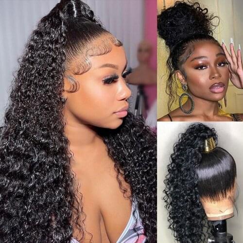 Halo Brazilian Curly Human Hair 30 32 Inch 360 Lace Frontal Wig Human Hair Wigs Deep Wave Lace Frontal Wigs for Women Human Hair