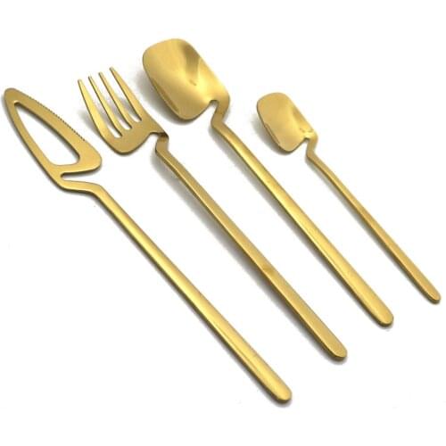 4Pcs Gold Tableware Stainless Steel Cutlery Set Knife Fork Spoon Dinner Set Kitchen Dinnerware Shiny Flatware Silverware Set