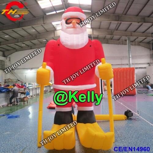 Free air shipping 4m high inflatable santa claus on sled, new design eye catching christmas inflatable models