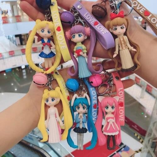 Cute Anime Beautiful Girl Keychain Ladies Cart Bag Mobile Phone Pendant Japanese Cartoon Anime Car Wristlet Keychain Ornaments