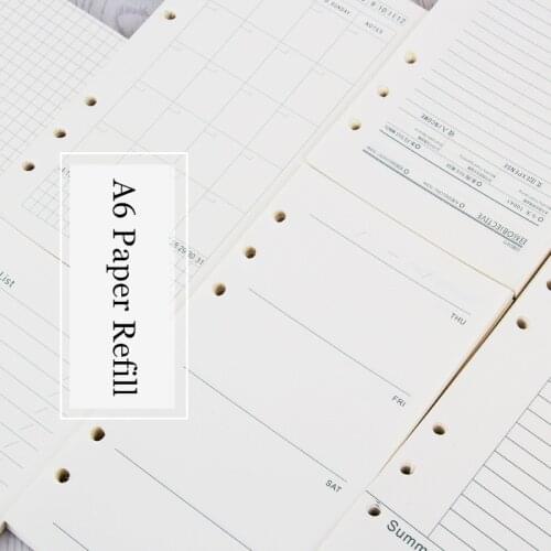 Paper Refill A6 Loose Leaf Notebook Journal 45 sheets Inside Binder Inner Page 6 Holes Doted Grid Weekly Monthly Planner