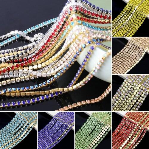 1Meter AB Crystal Chain SS6-SS12 Gold base Rhinestones Chain Sew on Cup Chain for Clothing Bags Shoes Skirt Belt Decoration