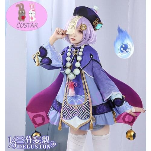 COSTAR Genshin Impact Qiqi Zombies Freeze Back Into The Night Game Suit Purple Dress Lovely Uniform Cosplay Costume For Women