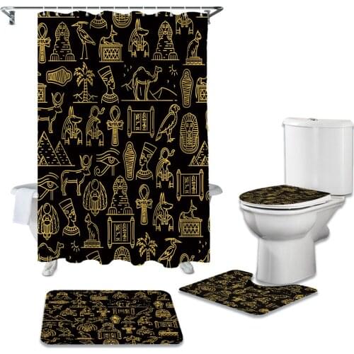 Egypt Pyramid Sphinx Durable Waterproof Shower Curtain Set Bathroom Rugs Carpet Toilet Seat Cover Pad Floor Mat