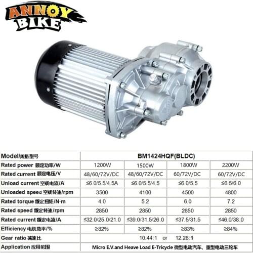Electric Tricycle BLDC Motor 1000W-2200W DC 48/60/72V 2850rpm High Speed Differential Motor for Mini Car Engine BM1424HQF