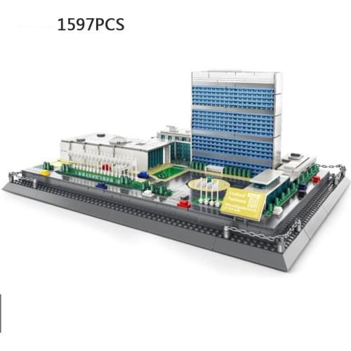 Modern world famous Architecture America New York United Nations Headquarters building blocks model brick educational toys