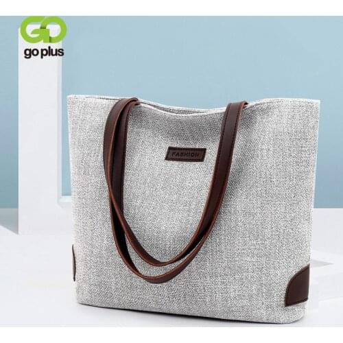 GOPLUS Creative Cotton Linen Women Canvas Shoulder Bag 2021 New Patchwork Leather Strap High Capacity Shopping Bag for Female