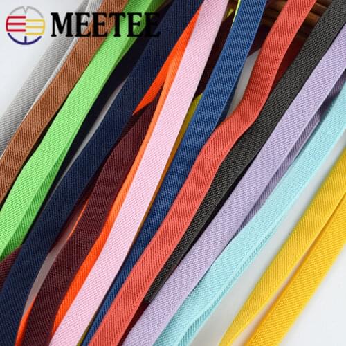 Meetee 5/10M 10mm Polyester Elastic Band Soft Bia Strap Belt Elastic Band Rope DIY Flat Binding Rubber Tape Spring Webbing KY583
