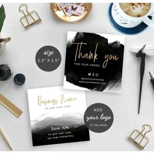 MINI Thank You Note Card Black Watercolour & Gold