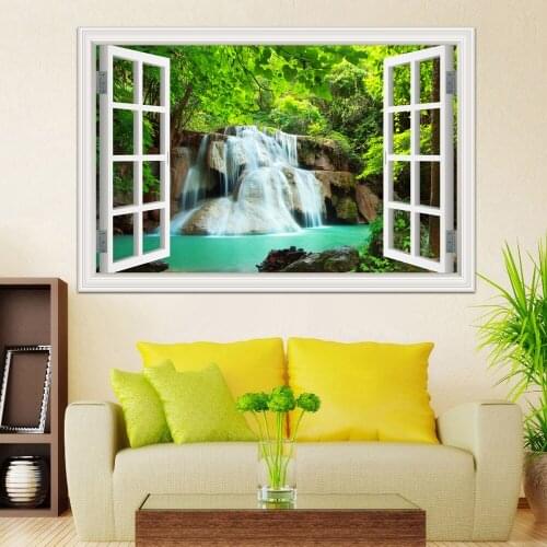 Waterfall 3D Window View Landscape Wall Sticker Wall Decals for Living Room Home Decor PVC adesivo de parede Kitchen art poster