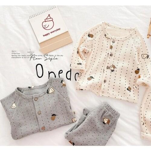 2021 Autumn New Baby Pajama Set Cute Boys Pear Sleep Set Baby Indoor Clothes Waffle Sleeper Wear