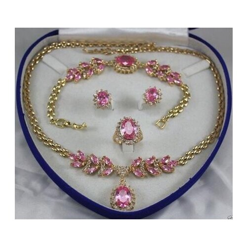 NEW natural pink zircon necklace 18 "bracelet 7.5" Earring Ring