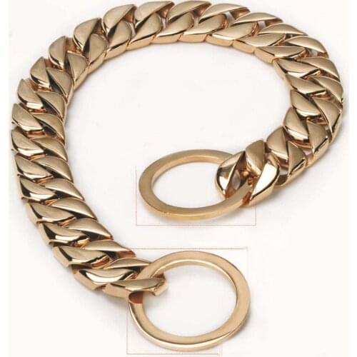15MM New Arrive Strong 316L Stainless Steel Gold Tone Cuban Curb Chain Pet Supplies Dogs Supplies Neck Collar Choker 12-34" Hot