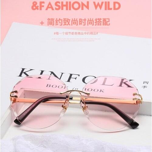 Cutting Edge Rimless Sunglasses for Women Vintage Round Sun Glasses for Ladies Fashion Oculos De Sol Shades Accessories 6518X