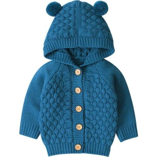 2019 Baby Autumn Winter Clothing Newborn Baby Boy Girl Childrens Solid Hooded Sweater 3D Plaid Wool Ball Knitted Jacket 0-24M