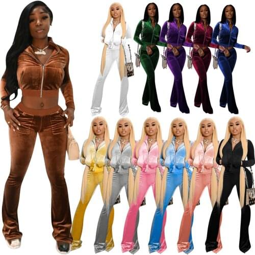 Autumn Causal Velvet Two Piece Set Suit Solid Full Sleeve Fly Coat Jacket Tops Loose Joggers Pants Women Outfit Sporty Tracksuit