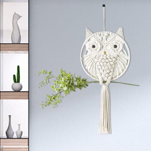 Hand-woven Owl Dreamcatcher Nordic Beige Cotton Rope Wall Decoration Tapestry Home Cartoon Dream Catcher Pendants For Wedding
