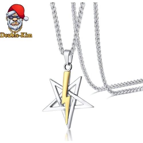 Pentagram Lightning Pendant Necklace Men Hiphop Street Culture Titanium Stainless Steel Necklace Fashion Trendy Man Jewelry Gift