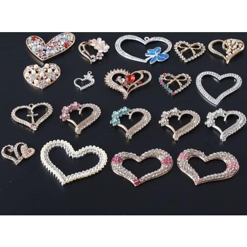 2pcs/lot Heart Rhinestones Buttons Mobile Phone Shell Accessories DIY Materials Handmade Materials Jewelry Hair Bow Shoes