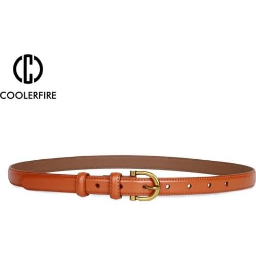 Fashion Women Belts Genuine Leather Brand High Quality Simple Belts for Men Vintage Pin Buckle Skinny Slim Dress Strap for Lady