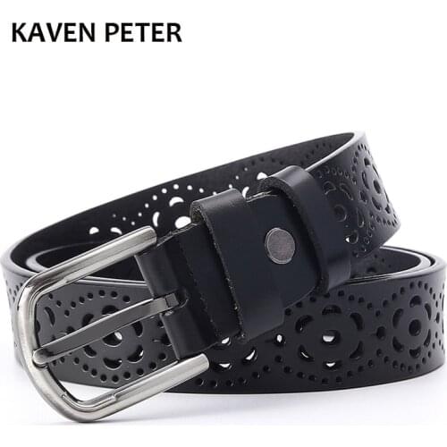 Belt Women Luxury Brand Cowskin Leather Belt With Hollow Flower Style Fashion Genuine Leather Jeans Belts Female Top Quality