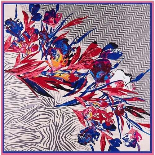 Luxury Brand Summer New Twill Silk Scarf Print Flower Female Class Scarf 130cm Sunscreen Shawl Large Scarf Neck Wraps Echarpe