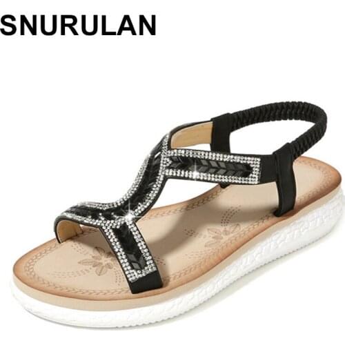SNURULAN Soft outdoor beach 2019 new european and american style retro rhinestone glass women sandals C944