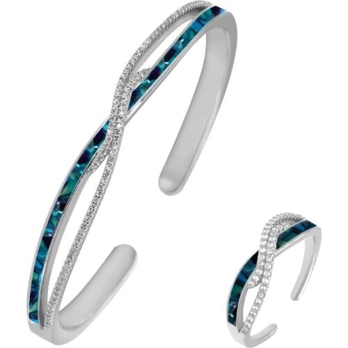 TIRIM Exquisite Bangle Ring Sets Abalone Shell Zircon Cuff Bracelet Dubai Fashion Jewelry for Women Charm Adjustable Free Size