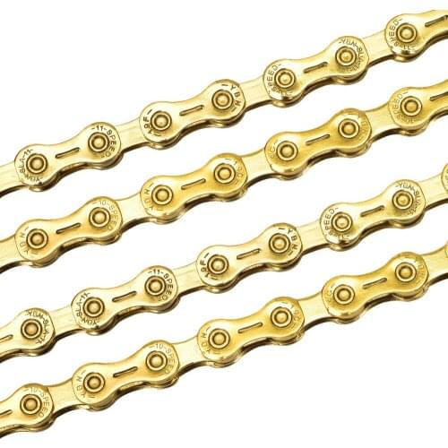 YBN bicycle chain 10 speed 11 speed super light road bike mountain bike golden semi-hollow 116 link mtb chain