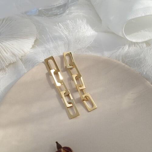 LOVOACC Vintage Gold Color Link Chain Earrings for Women Brass Punk Statement Dangle Earrings Geometric Earrings Party Jewelry