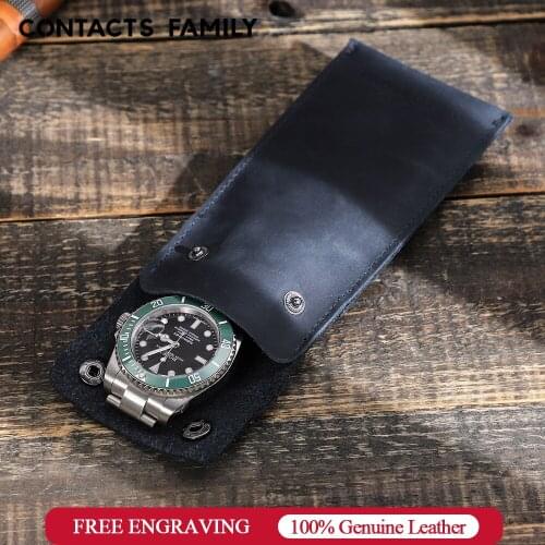 Handmade Vintage Leather Watch Collection Bag Vintage Travel Single Watch Bag Portable Watch Storage Box Protective Bag Gift