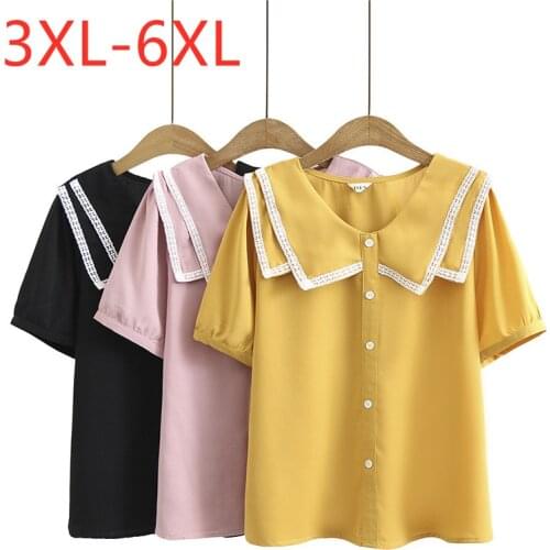 New 2021 Ladies Summer Plus Size Tops For Women Large Blouse Short Sleeve Loose Casual Yellow Cotton Linen Shirt 3XL 4XL 5XL 6XL