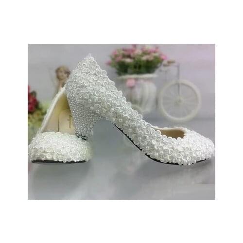New coming 2018 ivory wedding shoes women lace flowers bridal shoes handmade plus sizes low med high heels bridesmaid shoes