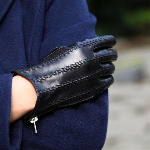 Genuine Leather Gloves Female Zipper Style Winter Warm Velvet Lined Thicken Fashion Black Sheepskin Woman Gloves DQ111