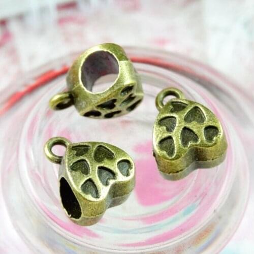 100 PCS 8.4*11*7MM Heart Bail Beads Connector Antique Bronze Color Vintage Metal Zinc Alloy Beads DIY Jewelry Findings