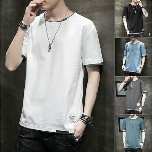 2020 short-sleeved t-shirt Korean round neck summer jacket Slim cotton mens bottoming shirt