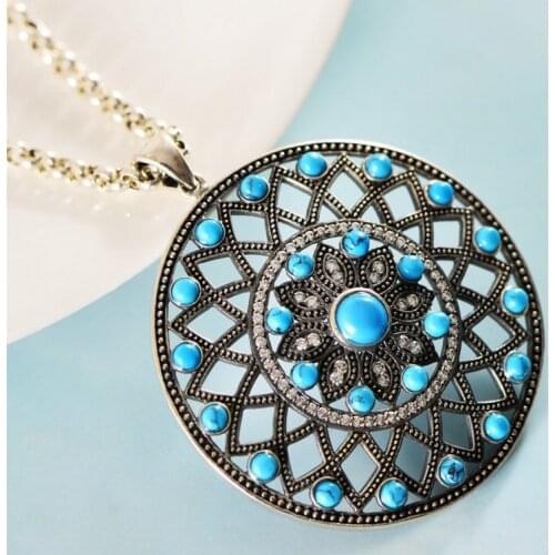2021 Fashionable S925 Silver Jewelry Woman Pendant Retro Novel Bright Lotus Flower Mesh Turquoise Female Pendant