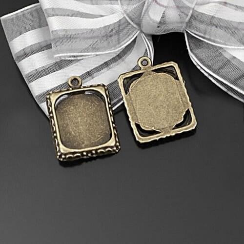 23272)20PCS Antique Bronze Zinc Alloy Rectangle Base Trays Bezels Cabochon Beads Cameo Settings Pendants Jewelry