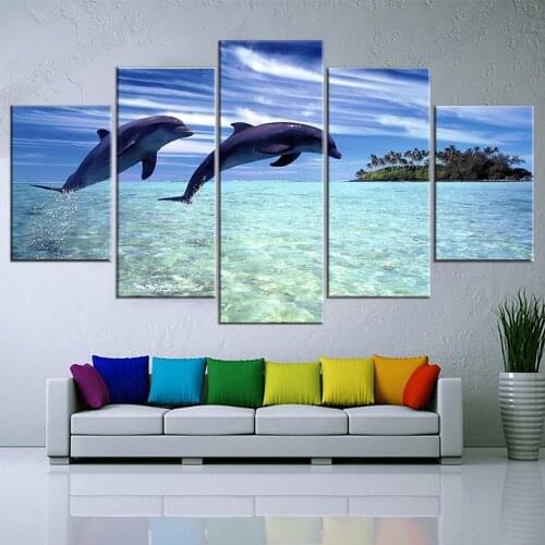 5 Pieces HD Canvas Painting Print Animal Dolphin Modular Picture For Modern Decorative Bedroom Living Room Home Wall Art Decor