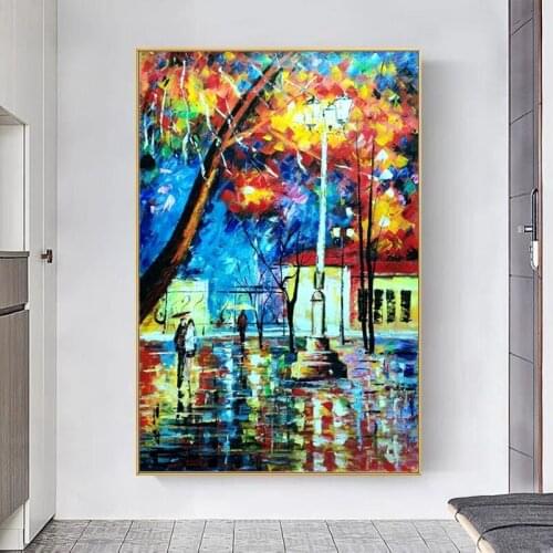 City Street Landscape Oil Painting Abstract Canvas Painting Wall Art Poster for Living Room Bedroom Home Decor No Frame