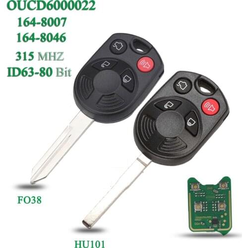 Bilchave 4 Buttons 315Mhz Remote Car Key Fob For Ford Escape Focus Lincoln Mazda Mercury OUCD6000022 Transmitter ID63 80bit