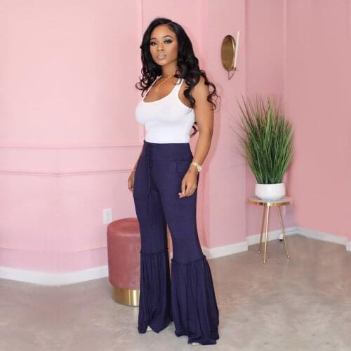 Echoine Summer High Waist Flare pants Women Pleated Sexy Slim Trousers with Pocket Stretch Elastic Waist Elegant Long Pants