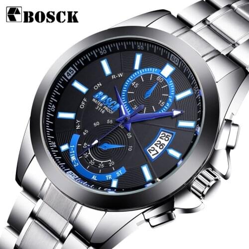 BOSCK Mens Watch Calendar Sports Waterproof Calendar Large Dial Luminous Watch New Fashion Watches and Clocks Relogio Masculino